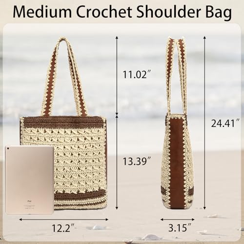 Image of Bycobecy Woven Tote Bag for Women, Summer Beach Bag Large Crochet Shoulder Purse Handbag Boho Knit Bag for Summer Travel