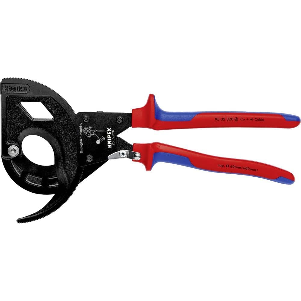 KNIPEX Tools 95 32 320 Three Stage Drive Ratchet Cable Cutter with Comfort Grip Handle, Red/Blue