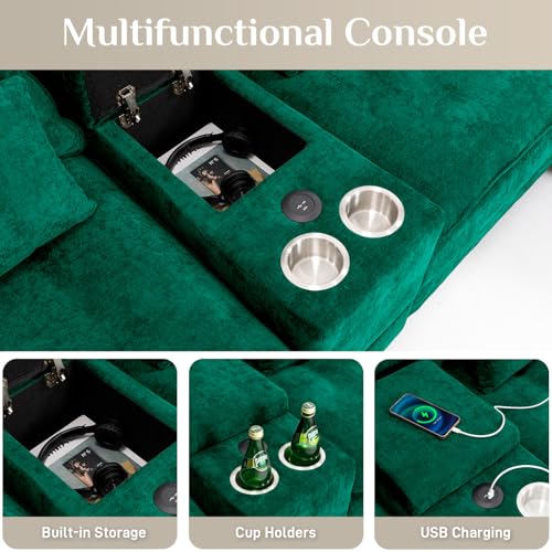 Image of OUYESSIR U-Shaped Sectional Sofa Couch, 4 Seat Sofa Set for Living Room, Convertible U-Shaped Velvet Couch Set with USB Port Central Console Ottoman,128 inches (Emerald Green)