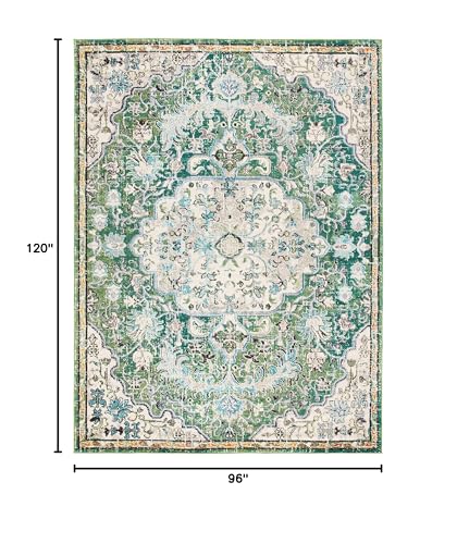 Image of SAFAVIEH Area Rug 8x10 - Madison Collection - Large - Green & Turquoise, Boho Chic Medallion Distressed Design, Non-Shedding & Easy Cleaning, Ideal for Living Room, Bedroom, Dining Space (MAD447Y)