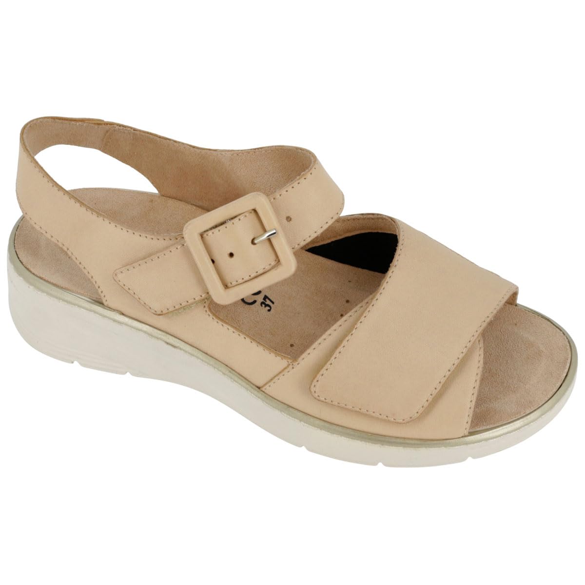 Hergos H5801 - Sandalo donna in pelle morbidssima e tessuto elasticizzato a doppia fascia con plantare estraibile - Carmen/Griselast Beige