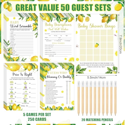 Image of Patelai 321 Pcs a Little Lemon Is on the Way Baby Shower Game Supplies