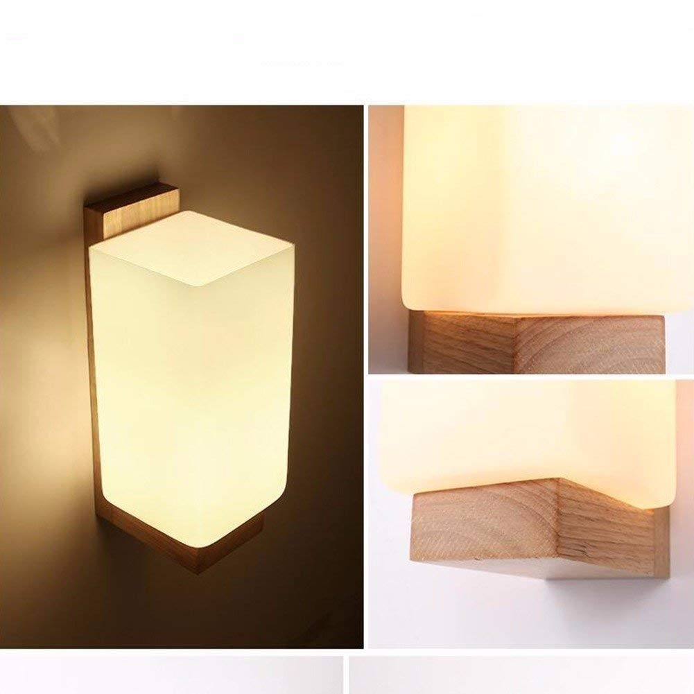 Nordic Modern Simplicity Holz Wandleuchte Korridore Unterputzwandleuchte Wohnzimmer Japanischer Stil Milchweiß Glaslaterne Schlafzimmer Nacht Leselampe Hotelkorridor Gästezimmer Wandleuchte E27 needed