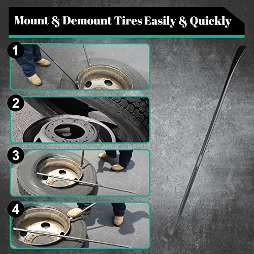 2 PCS Tire Mount and Demount Iron, 34645 Tire Iron, Tire Bars for Semi Tires, Tire Changing Tools, Semi Truck Tire Tools, 37In, 3/4 in, Black - Image 4