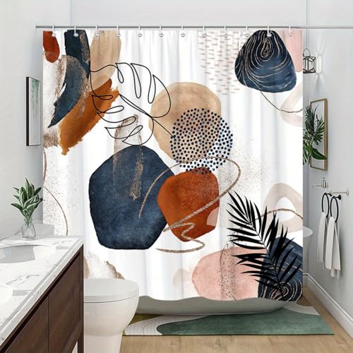 Rideau de douche 140x203 cm en polyester résistant géométrique marron et bleu - 7