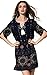 ARANEE Sexy Women Floral 3/4 Sleeve V-Neck Beach Boho Casual Mini Dress Navy Blue