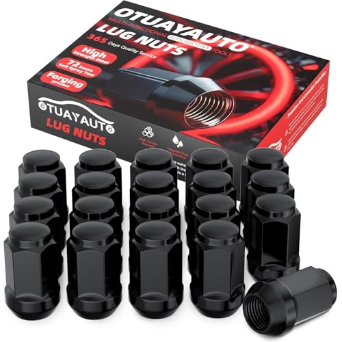 Image of OTUAYAUTO 1 /2-20 Lug Nuts - Replacement for 1987-2018 Jeep Wrangler JK, 2002-2012 Liberty, 1993-2010 Grand Cherokee, Cone Seat, 19mm Hex, 20PCS Black Closed End Bulge Acorn Lug Nut