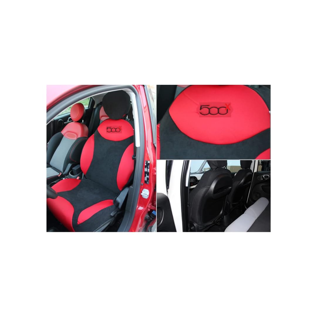 Funda De Asiento Delantera Para Fiat 500X – Hecha A Medida En Italia, Negra, Con Logo 500X Bordado