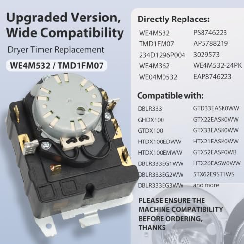 Image of WE4M532 TMD1FM07 Dryer Timer Replacement, Replaces 234D1296P004, WE4M362, WE04M0532, Genuine OEM Quality, Fits GE Hotpoint Dryers, Easy to Install, 2-Year Warranty