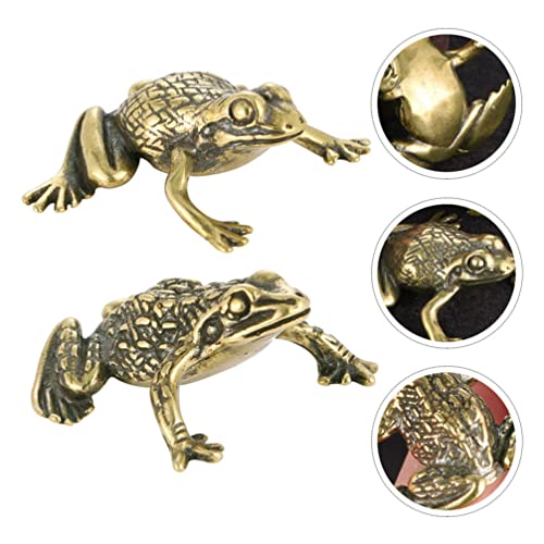 Milisten Wealth Toad 2Pcs Antique Brass Frogs Statue Fengshui Toad Animal Figurine Chinese Collectibles For Wealth Lucky Prosperity Protection Sculpture Gift Lucky Money Frog #TOP5