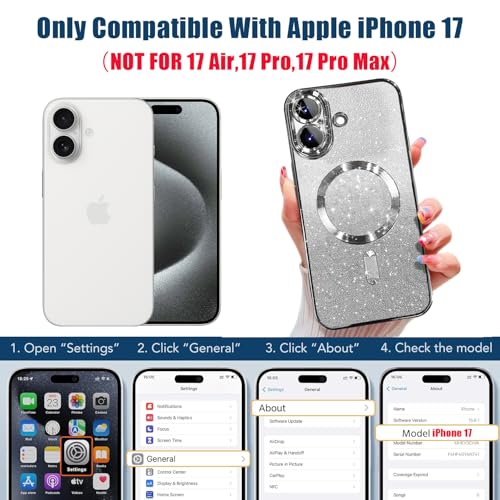 Image of Misscase for iPhone 17 Case Compatible with MagSafe,Built-in Camera Lens Protector Full Protection Soft TPU Anti-Scratch Anti-Fingerprint Magnetic Glitter Slim Case Cover 6.3 inch Silver