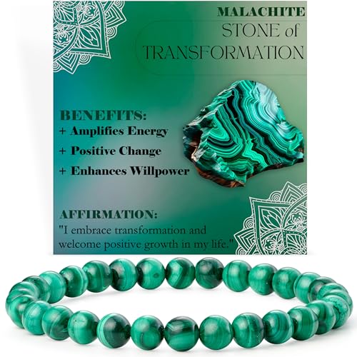 Image of Bivei Malachite - Transformation - Crystal Bracelet for Women 6mm Beaded Semi Precious Natural Stone Stretch Elastic Jewelry Yoga Gifts