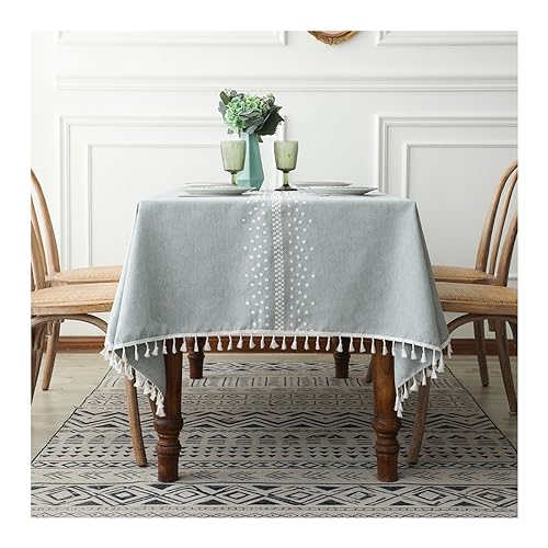 Nappe de table anti tache bleu blanc à petits points et franges 90x140cm - 2