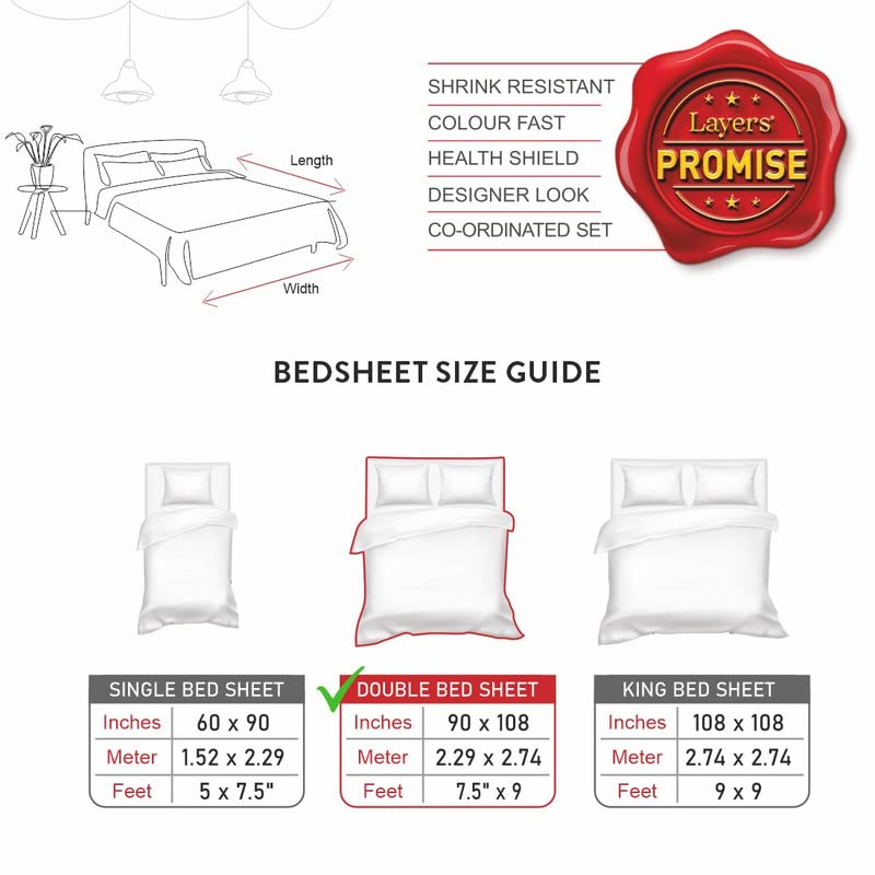 Image of Layers Be Bold 100% Cotton Bedsheet Set for All Seasons - Lightweight, Moisture Absorbent, Machine Washable & Easy to Care - Gift for Housewarming & More - 140 TC - Queen Size (Dark Blue)