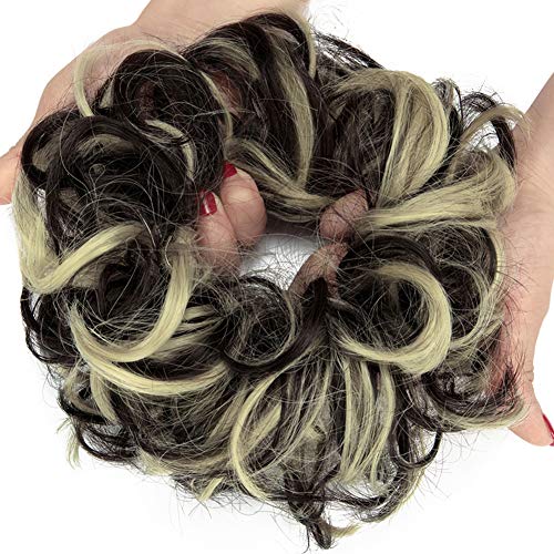 Lelinta Hair Bun Extensions Wavy Curly Messy Donut Chignons Hair Piece Wig Hairpiece Black Brown Mix Bleach