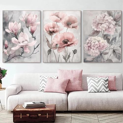 Large Pink Floral Canvas Wall Art Hydrangea Flower Pictures Modern