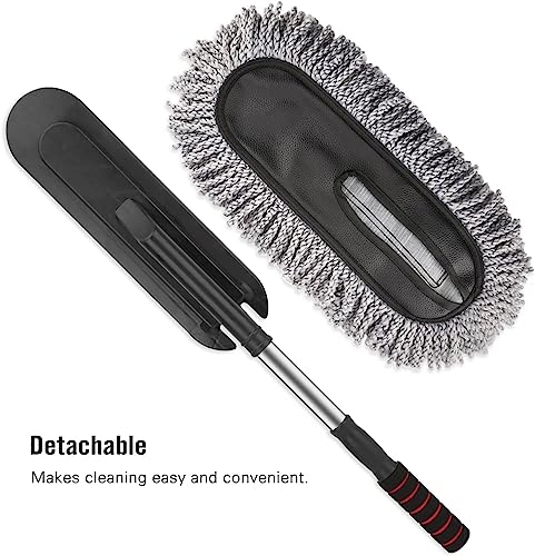 Image of paxcoo microfiber flexible duster car mop duster cleaning soft brush, car cleaning accessories,washing brush with long handle,dust wax mop car washing brush scratch free cleaning car multiple use home