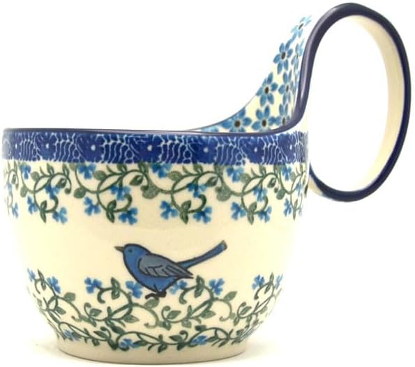 Polish Pottery Loop Handle Bowl - Song Bird