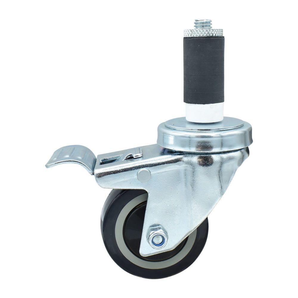BK Resources 3" Polyurethane 1-1/4" Expanding Stem Swivel Caster for Work Tables with Total Lock Brake – 3", Silver, Model 3SBR-2RA-PLY-TTB