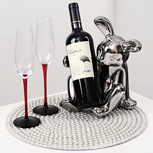 Cumouna 115-001-PLACEMATS Pearl Round Placemat, 15-Inch Anti-Slip Tablescapes Decorations Sparkling Bling Rhinestones Silver Placemat For Nightstand Tablecloths Centerpiece Standing T-Lights Candles Vases Mat thumb #4