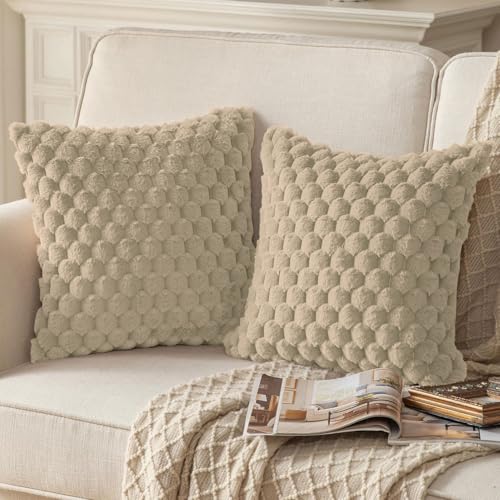 Image of Luxe Home Cushion Cover Super Soft Decorative Cushion Cover for Sofa, Bedroom, Living Room Cushion Cover 16 Inch x 16 Inch Beige-Pack of 2