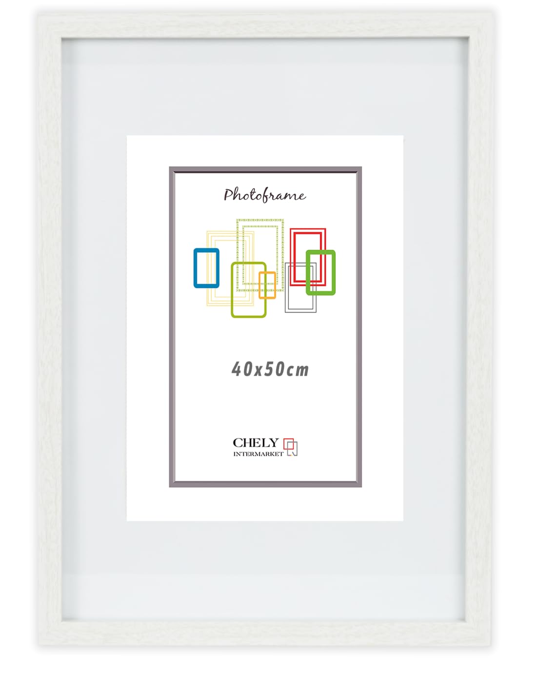 CHELY INTERMARKET Marco con paspartu 40x50cm (Int 30x40cm) Blanco MOD 351 cuadro ideal para fotos