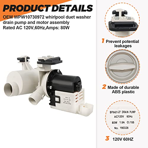 image for Beaquicy 【OEM UPGRADED】WPW10730972 W10130913 Washer Drain Pump Ass