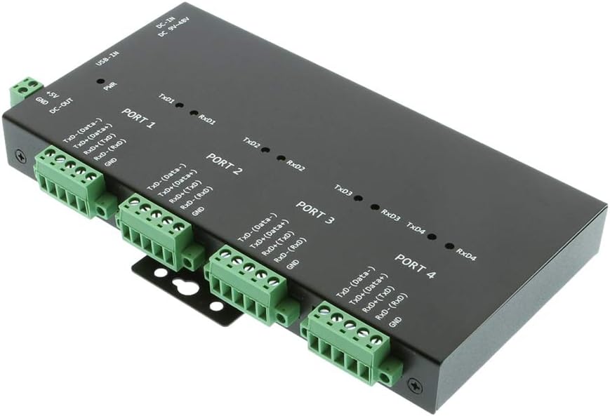 Coolgear 4-Port USB Adapter for RS-232/422/485 via Terminal Block, DIP Switch Configurable, Optical Isolation, Surge & ESD Protection