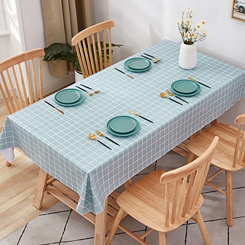 テーブルクロス デスクマット 食卓テーブル 撥水 テーブルカバー こたつテーブル 長方形 130x180cm インテリア おしゃれ 北欧 撥水加工 耐熱 すべり止め 厚手 ビニール PVC テーブル クロス 一年中使用できます 水色のグリッド