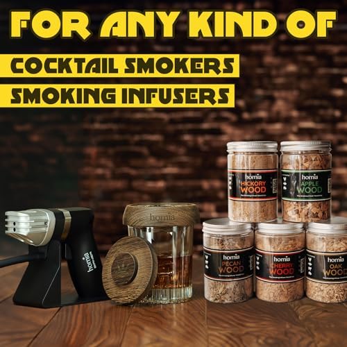 Wood Chips Set for Smoking Infuser - Apple Wood, Cherry Wood, Hickory Wood, Pecan Wood, Oak Wood for Food Smoker and Cocktail Smoker, 5 x 4 Oz