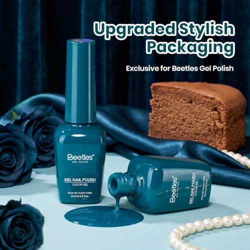 Image of Beetles Dark Teal Gel Polish, Soak Off UV LED Deep Teal Gel Nail Polish | Fall Nails Collection, Color-Matched Bottle Design, Soak Off UV LED, Long-Lasting Nails Art for Home DIY & Holiday