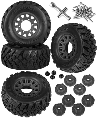 RCMYou Rc Tires Wheels for 1/10 Slash 2WD 4×4,Axial/Arrma Senton/Redcat Rc4wd,Rc Tires Wheels,4-Pack,Black