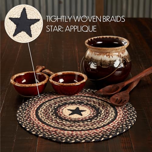 VHC-Brands-Colonial-Star-Trivet-Hot-Pad-for-Pots-Pans-Tan-Black-Red-Jute-Blend-Round-Circle-15-Inches VHC Brands Colonial Star Trivet Hot Pad for Pots Pans Tan Black Red Jute Blend Round Circle 15 Inches