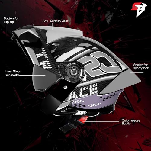 Image of Steelbird SBA-20 Trace ISI Certified Flip-Up Graphic Helmet for Men and Women with Inner Silver Sunshiled