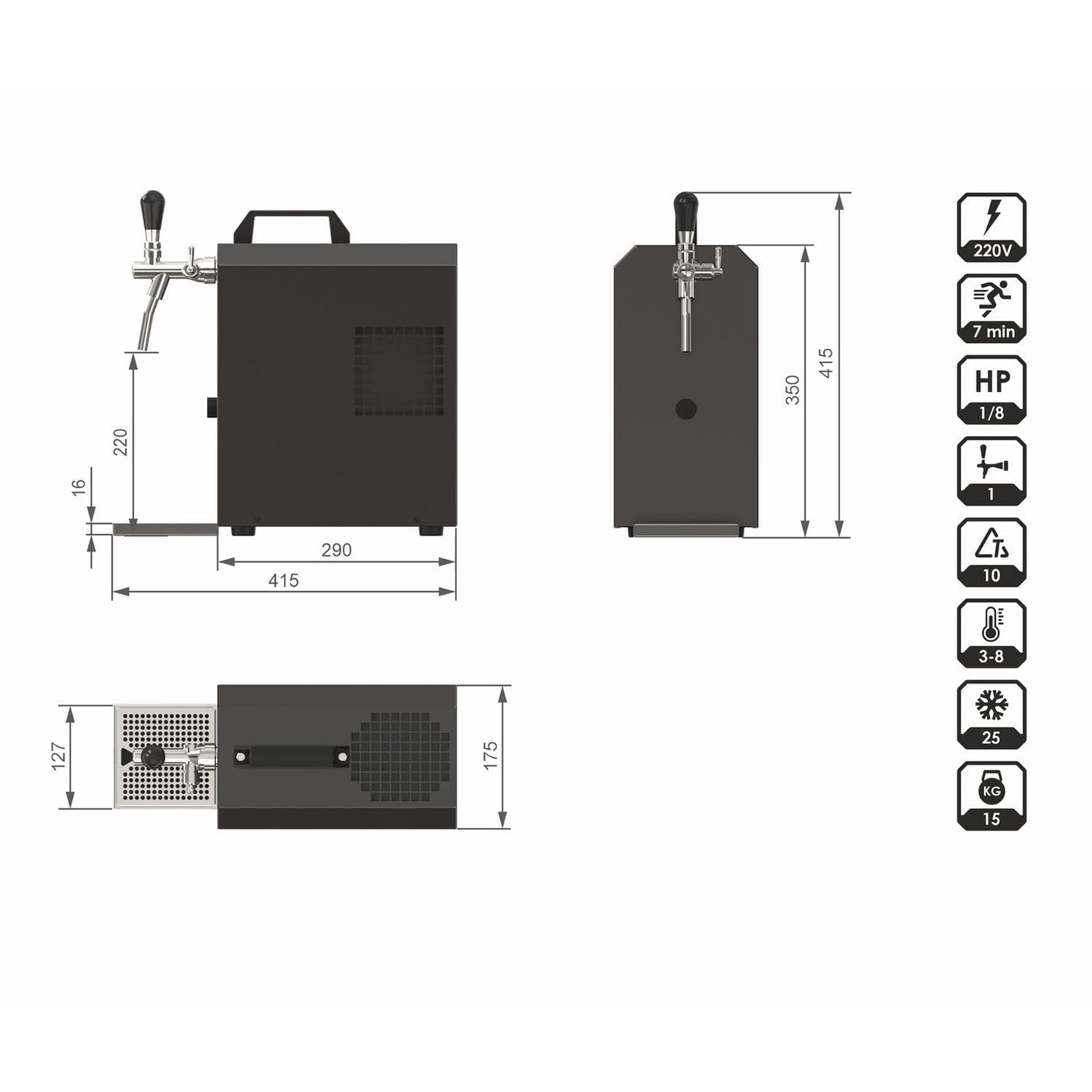 Dispensador de Cerveza, Grifo de Cerveza - Jet 30K, con compresor de Aire, 1 línea, 30 l/h