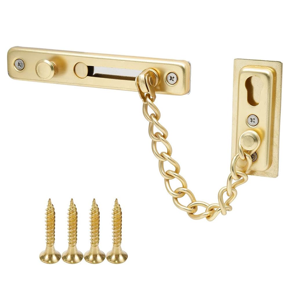 JZS Door Chain Lock with Spring, Stainless Steel Security Door Chain Guard, Anti-Theft Press Lock for Door, Window - Gold
