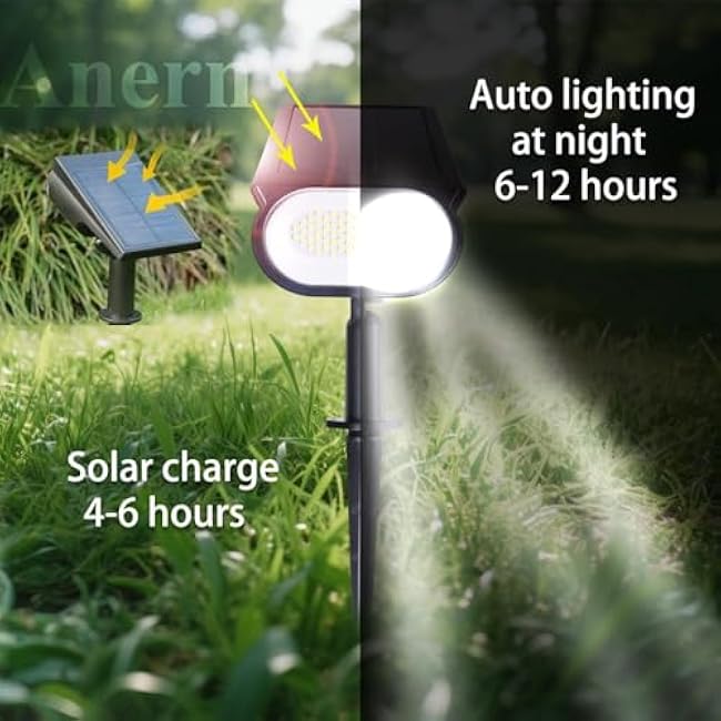 Anern Solar Powered Waterproof Spot Solar Lights Outdoor, IP68, 45 LED, 2 Lighting Modes, Garden, Yard, Outside, Landscape, 2 Pack, Cool White