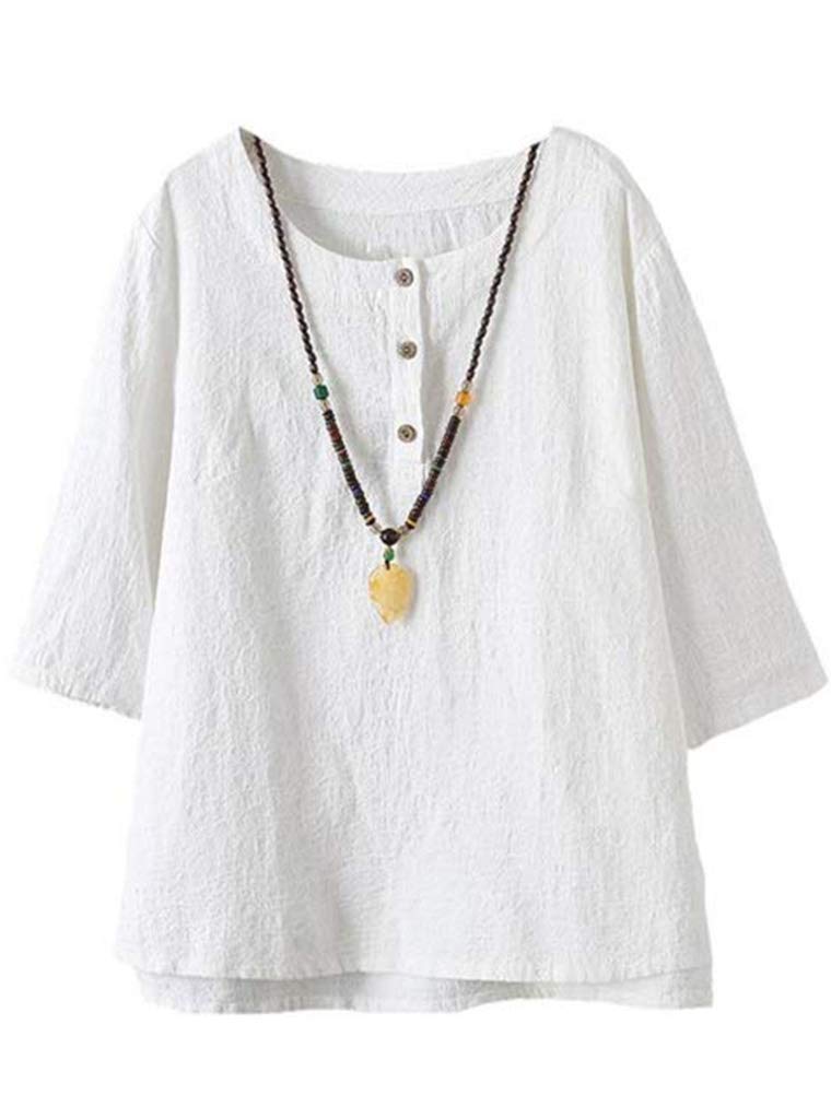 FTCayanzWomen's Linen Tops Shirts Summer Casual Jacquard Tunic Blouse