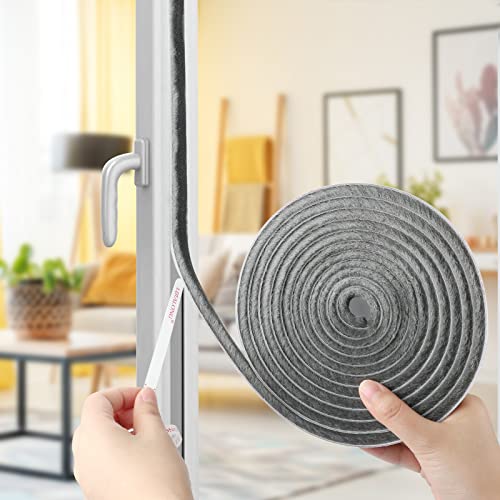 Fowong Self Adhesive Weatherstrip Seal Strip For Windows And Doors, Door Brush Seal Strip For Sliding Door Window Frame Wind Blocker Dust Proof Soundproof, 11/32 Inch X 11/32 Inch X 16Ft, Grey #TOP7