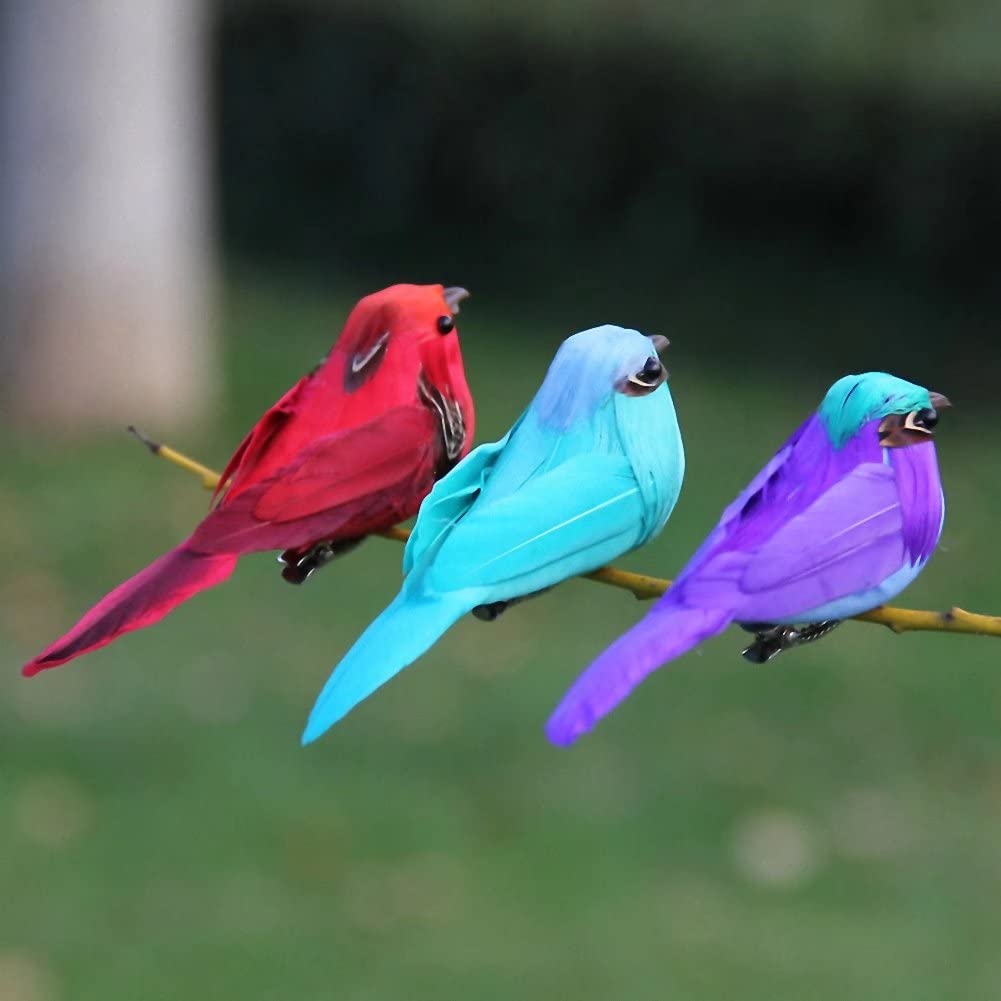 12pcs Artificial Simulation Foam Birds Feather Ornaments with Clips DIY Craft for Home Garden Wedding Decoration Party Accessories