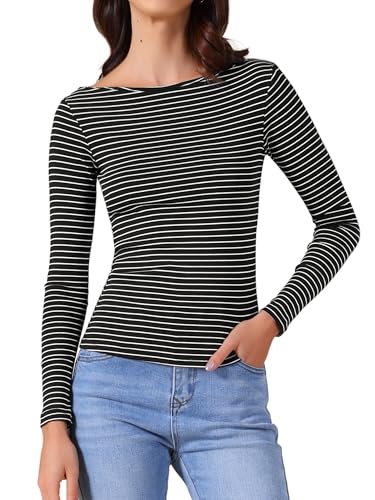 Haut rayé manches longues extensible pour une silhouette fluide et moderne