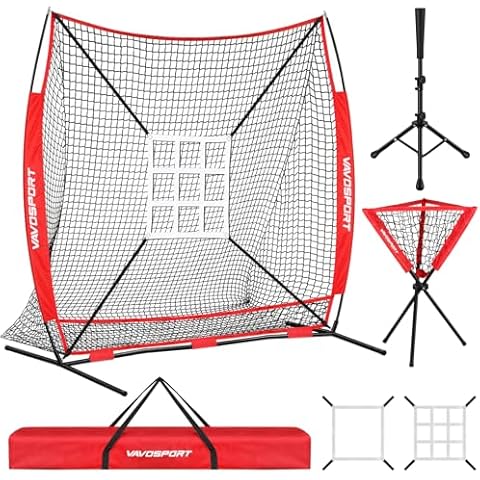 7x7' Baseball & Softball Net for Batting Pitching Hitting - Large Ball Collection System with Strike Zone, Baseball Tee, Ball Caddy, Portable Baseball Training Equipment for Adult Sport,Youth Practice Cover