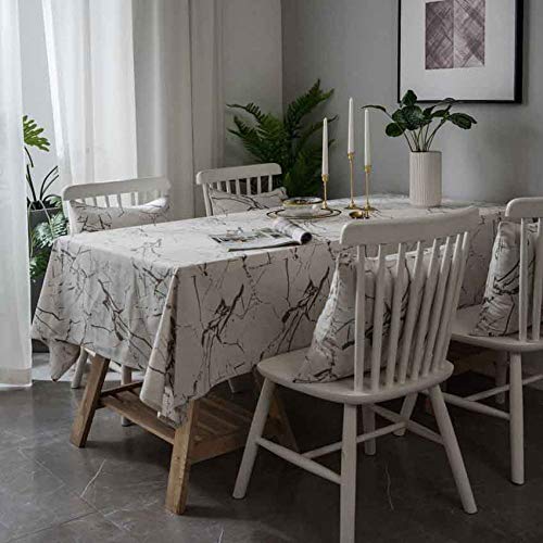 Nappe en tissu blanc marbre 140x250cm moderne anti-poussière pour table à manger - 6
