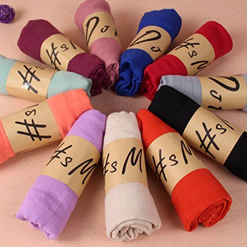 Women Solid Color Long Scarf Wrap Vintage Cotton Linen Large Shawl Hijab Elegant Hot Pink4