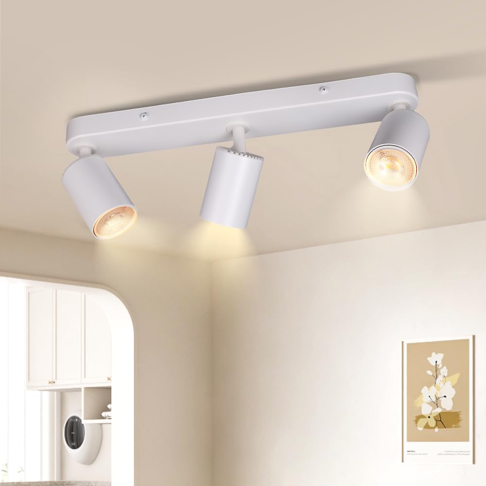 CHENBEN LED Ceiling Light 3 Spots, Compatible GU10, Modern Adjustable Ceiling Spotlights with Rings Black Ceiling Light Suitable for Bedroom, Living Room, and Kitchen (Without Bulbs) White โ image 1