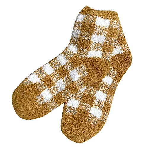 Littoe Women Boy Girl Slipper Socks Sleeping Socks Winter Warm Socks (Yellow Checkered)