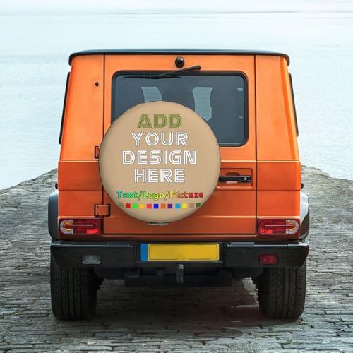 Image of Custom Spare Tire Cover with Picture, Customize Wheel Cover with Logo Personalized Waterproof Dust-Proof Polyester Tire Protectors for Trailer RV SUV All Vehicle, Tan