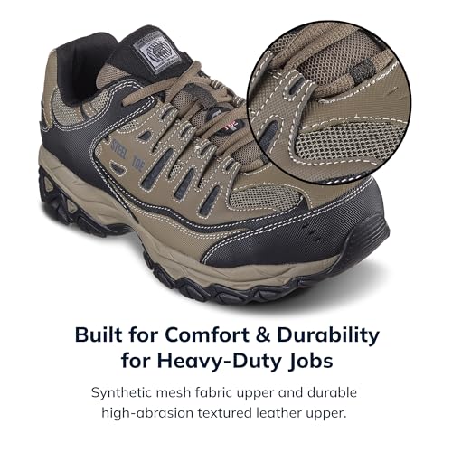 Skechers Men's Cankton Steel Toe Construction Shoe – Electrical Hazard Rated, Memory Foam, Pebble/Black, 8