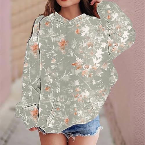 Camo Hoodies for Teen Girls Cute Sweatshirt Maple Leaf Print Oversized Fleece Sweatshirts Pullover Tops4