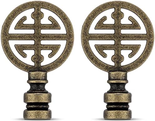 Oriental Lamp Finial for Lamp Shade Top, Antique Brass Finish Solid Metal Screw Cap Knob, Lamp Decoration for Table and Floor Lamps, Happiness Symbol Implication Lucky (2 Pieces)